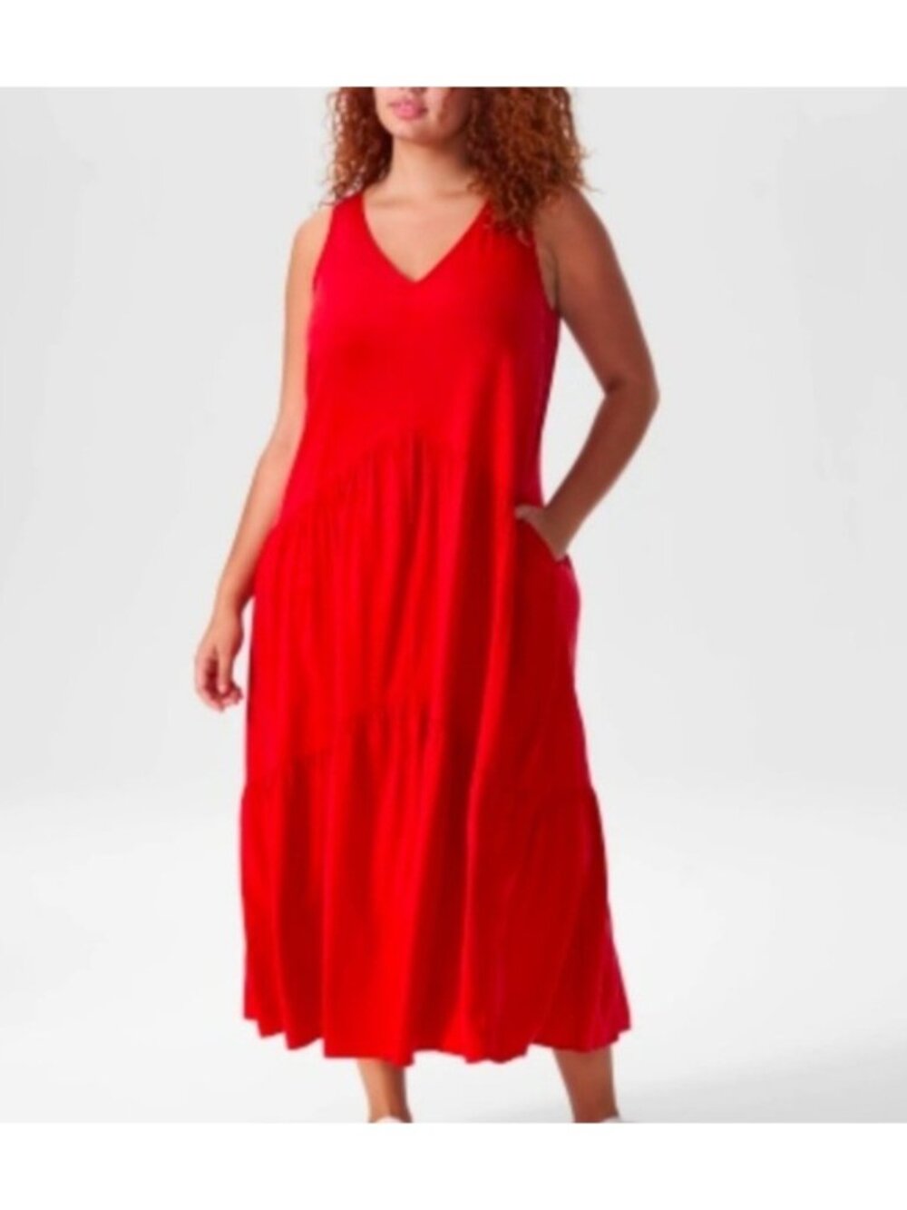 Universal Standard Emily Red Cupro Vegan Silk Long Midi Maxi Sleeveless Dress - Picture 3 of 11
